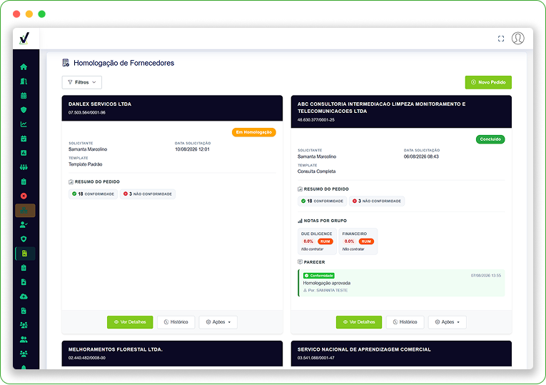 Consulta de homologação de fornecedores na plataforma Valide